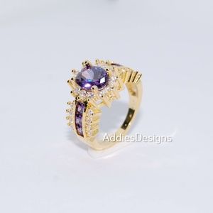 CZ-Amethyst 14KT Gold Filled Princess Cut Ring, 7